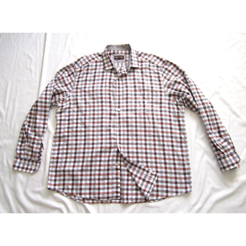 Men's Johnson‎ & Murphy Plaid Cotton Button Long Sleeve Shirt Sz XXL (MT588)